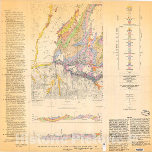 Map : Preliminary geologic map of the Causey Dam quadrangle, Weber County, Utah, 1967 Cartography Wall Art :