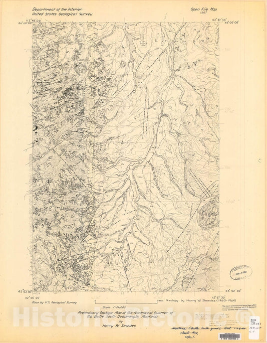 Map : Preliminary geologic map of the Butte South quadrangle, Montana, 1967 Cartography Wall Art :