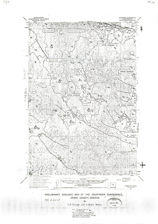 Map : Preliminary geologic map of the Courtrock quadrangle, Grant County, Oregon, 1966 Cartography Wall Art :