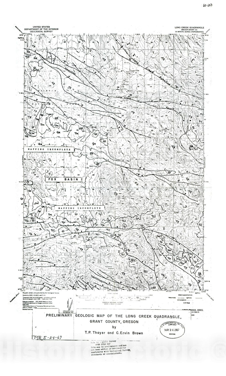 Map : Preliminary geologic map of the Long Creek quadrangle, Grant County, Oregon, 1967 Cartography Wall Art :