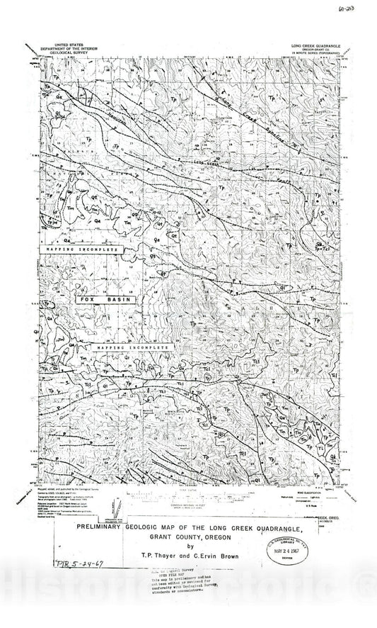 Map : Preliminary geologic map of the Long Creek quadrangle, Grant County, Oregon, 1967 Cartography Wall Art :