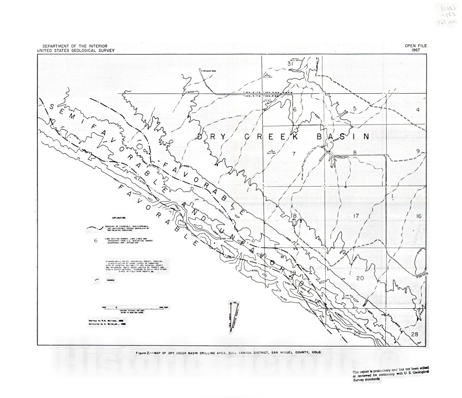 Map : Logs of holes drilled in 1955 and 1965 by U.S. Geological Survey, Dry Creek Basin area, Bull Canyon district, Montrose and San Miguel Counties, Colorado, 1967 Cartography Wall Art :