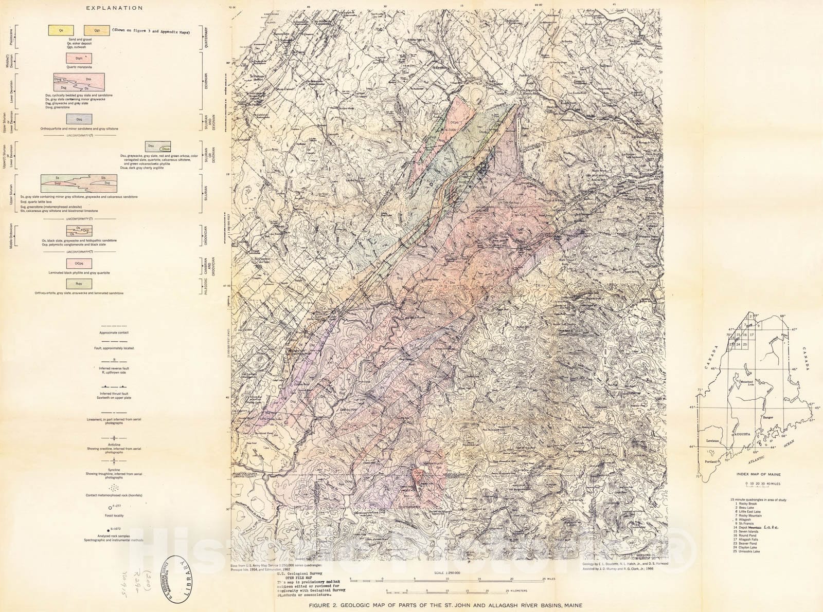 Map : Geology of the upper St. John and Allagash River basins, Maine, 1967 Cartography Wall Art :