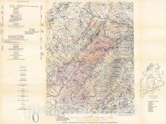 Map : Geology of the upper St. John and Allagash River basins, Maine, 1967 Cartography Wall Art :