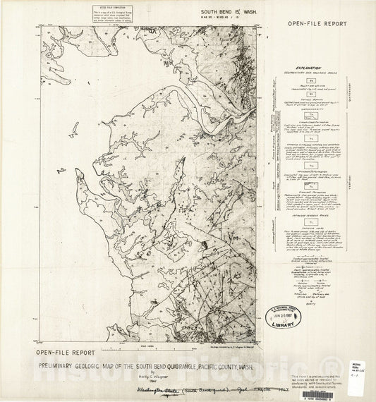 Map : Preliminary geologic map of the South Bend quadrangle, Pacific County, Washington, 1967 Cartography Wall Art :