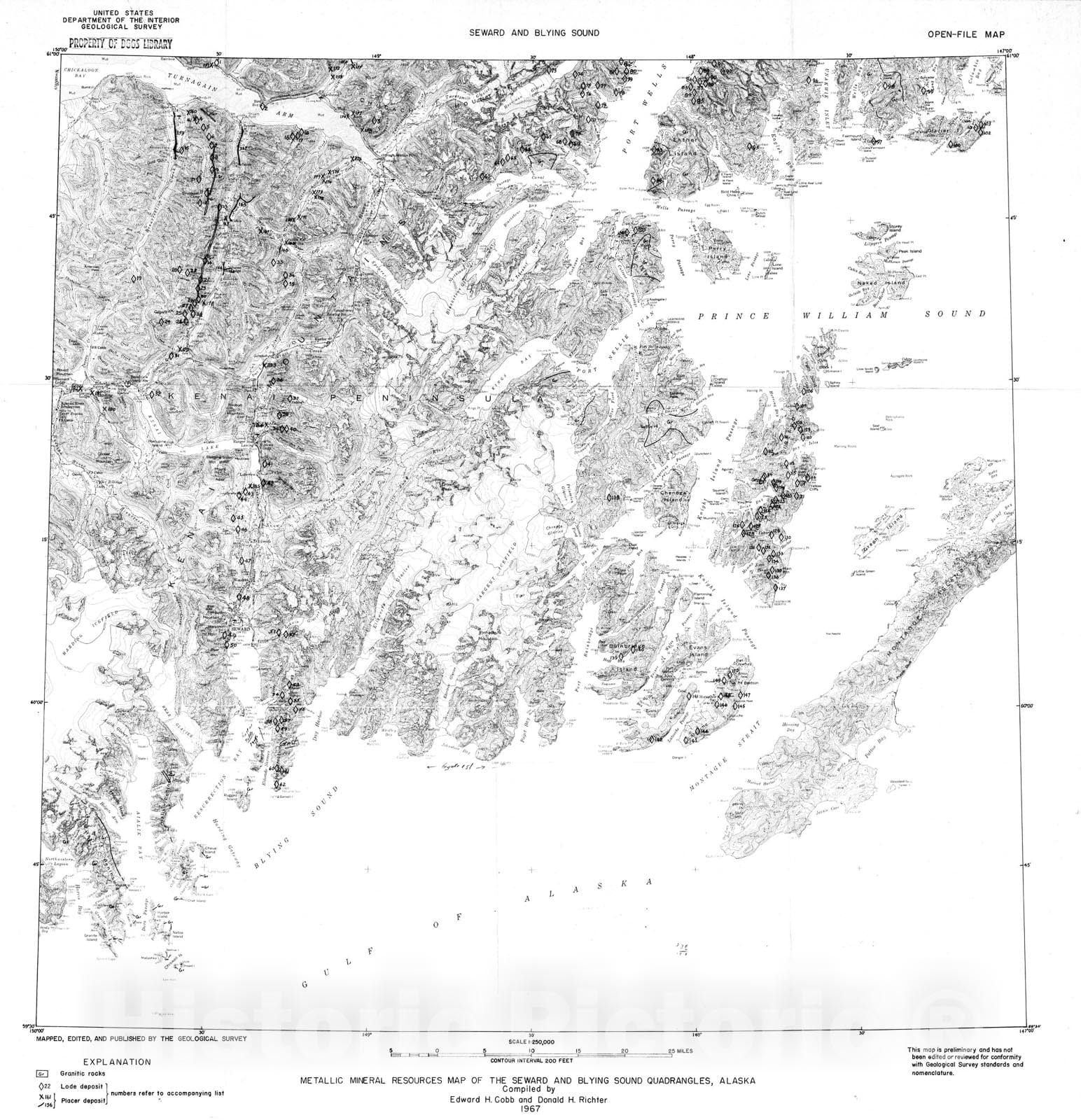 Map : Metallic mineral resources map of the Seward and Blying Sound quadrangles, Alaska, 1967 Cartography Wall Art :