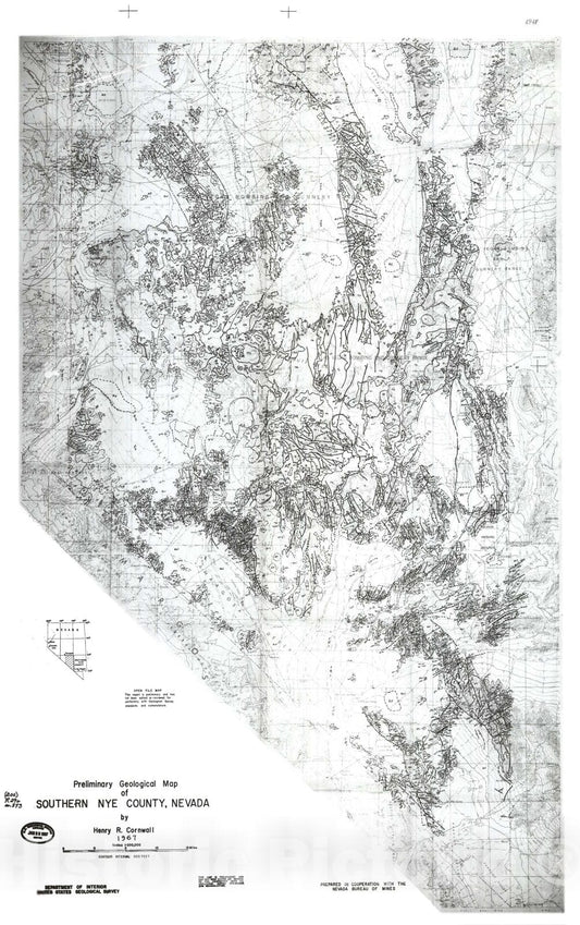 Map : Preliminary geological map of southern Nye County, Nevada, 1967 Cartography Wall Art :