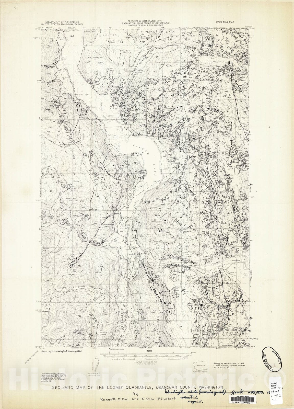 Map : Geologic map of the Loomis quadrangle, Okanogan County, Washington, 1968 Cartography Wall Art :