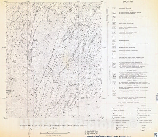 Map : Geologic map of the SE 1/4 Mount Union quadrangle, Yavapai County, Arizona, 1968 Cartography Wall Art :