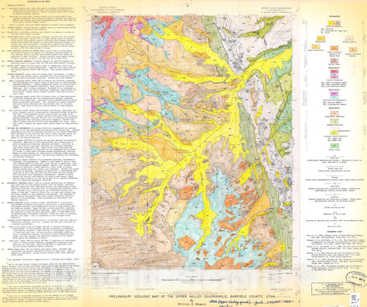 Map : Preliminary geologic map of the Upper Valley quadrangle, Garfield County, Utah, 1968 Cartography Wall Art :