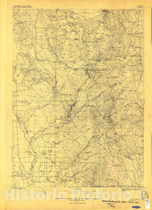 Map : Reconnaissance geologic map of the Preston quadrangle, southeastern Idaho, 1968 Cartography Wall Art :