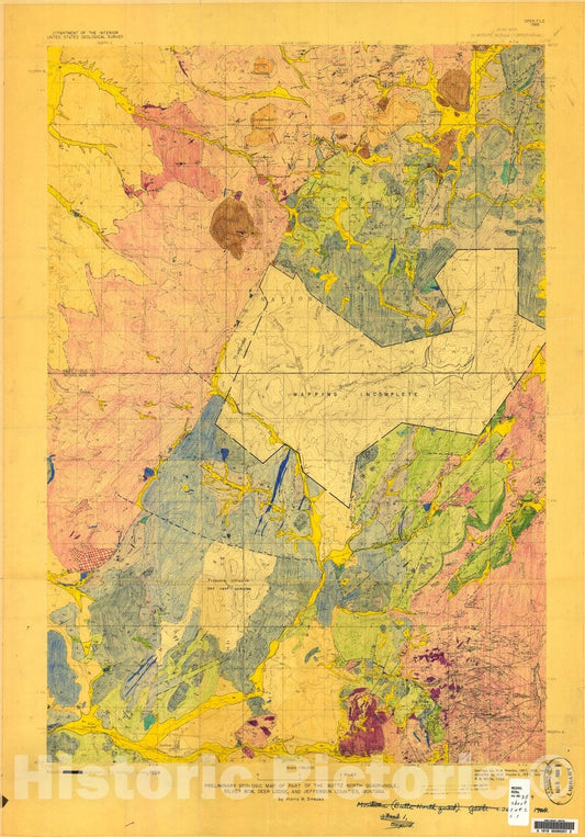 Map : Preliminary geologic map of part of the Butte North quadrangle, Silver Bow, Deer Lodge, and Jefferson Counties, Montana, 1968 Cartography Wall Art :