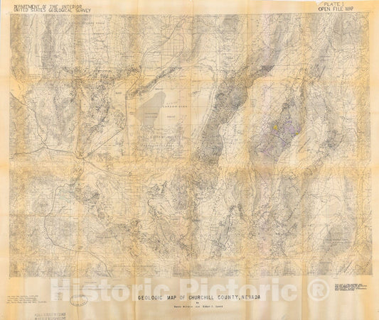 Map : Geology and mineral deposits of Churchill County, Nevada, 1968 Cartography Wall Art :