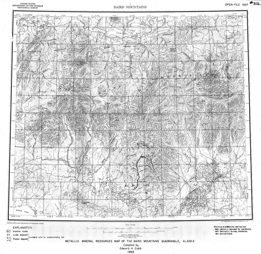Map : Metallic mineral resources map of the Baird Mts. quadrangle, Alaska, 1968 Cartography Wall Art :