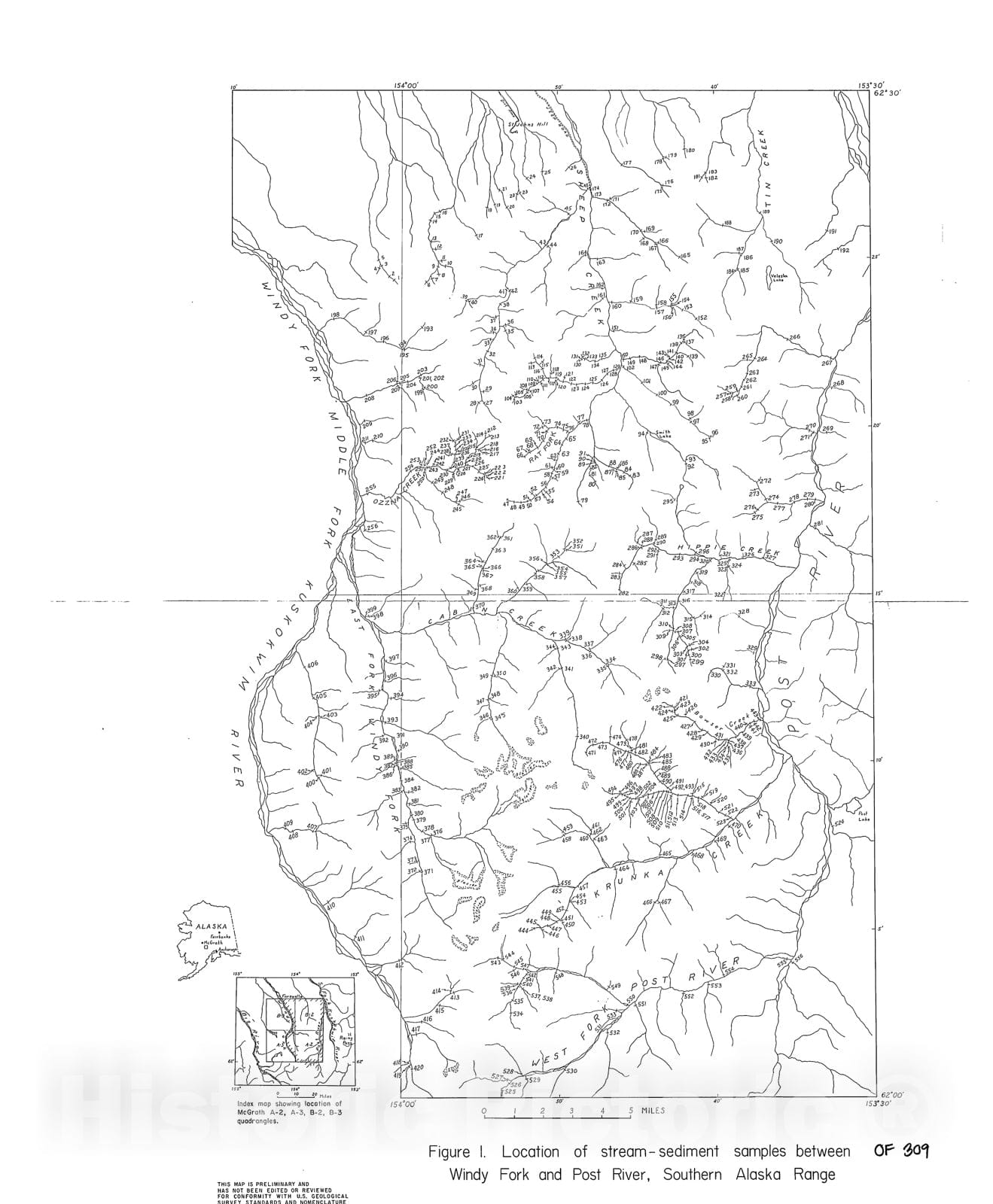 Map : Results of stream-sediment sampling between Windy Fork and Post River, southern Alaska Range, 1968 Cartography Wall Art :