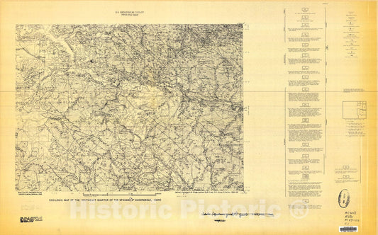 Map : Geologic map of the southeast quarter of the Spokane one degree by two degrees quadrangle, Idaho, one969 Cartography Wall Art :