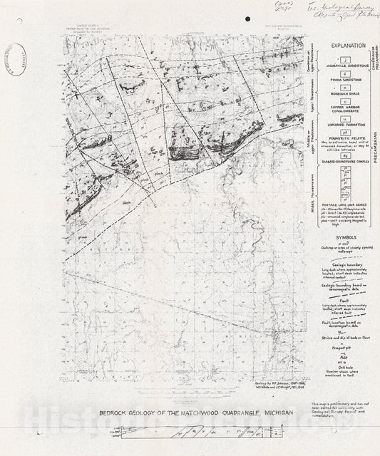 Map : Preliminary report on the geology and copper deposits of the Matchwood quadrangle, Ontonagon County, Michigan, 1969 Cartography Wall Art :