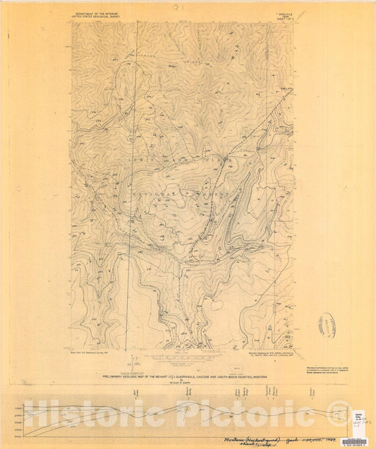 Map : Preliminary geologic map of the Neihart (7 1/2 minute) quadrangle, Cascade and Judith Basin Counties, Montana, 1969 Cartography Wall Art :