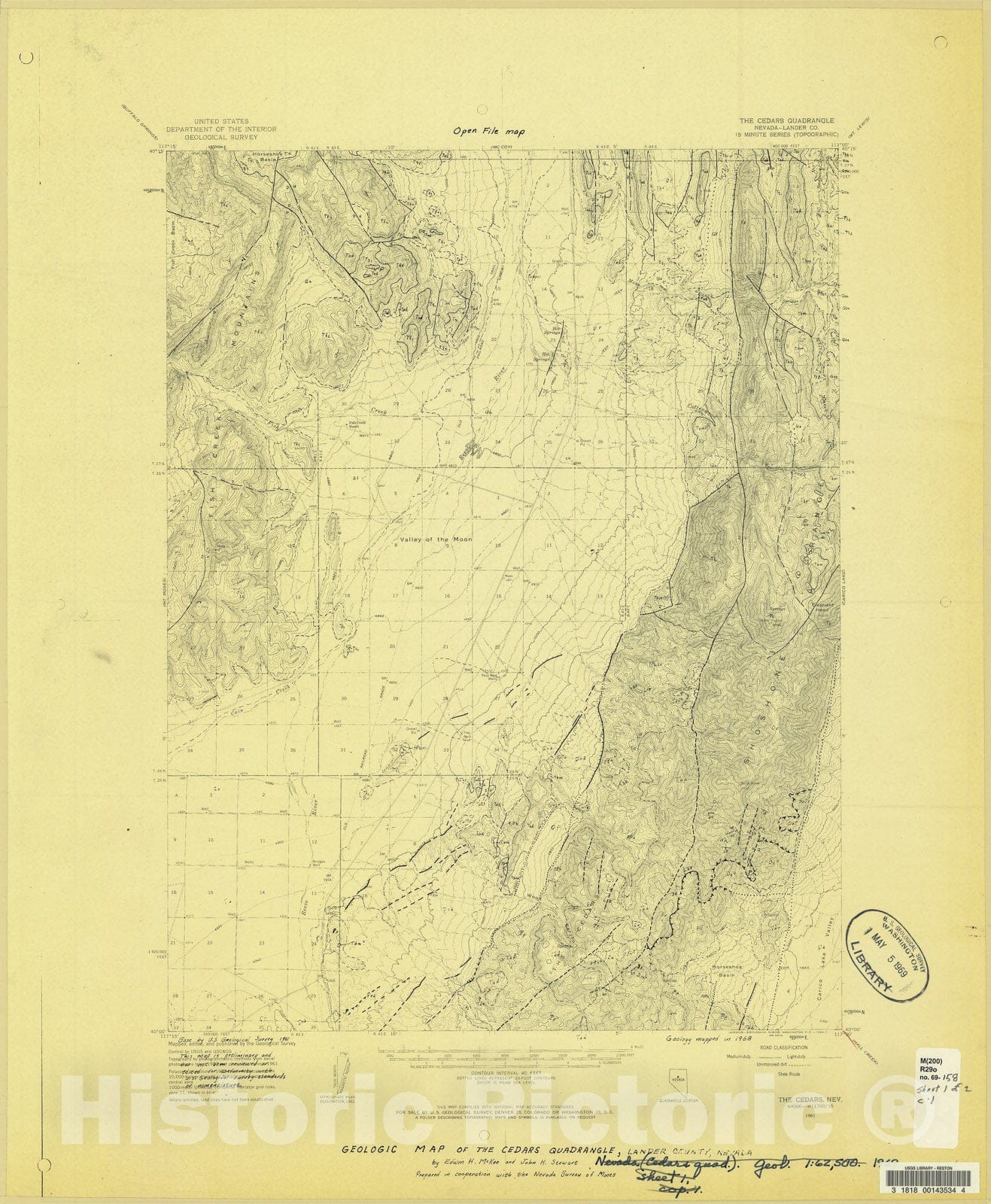 Map : Geologic map of the Cedars quadrangle, Lander County, Nevada, 1969 Cartography Wall Art :