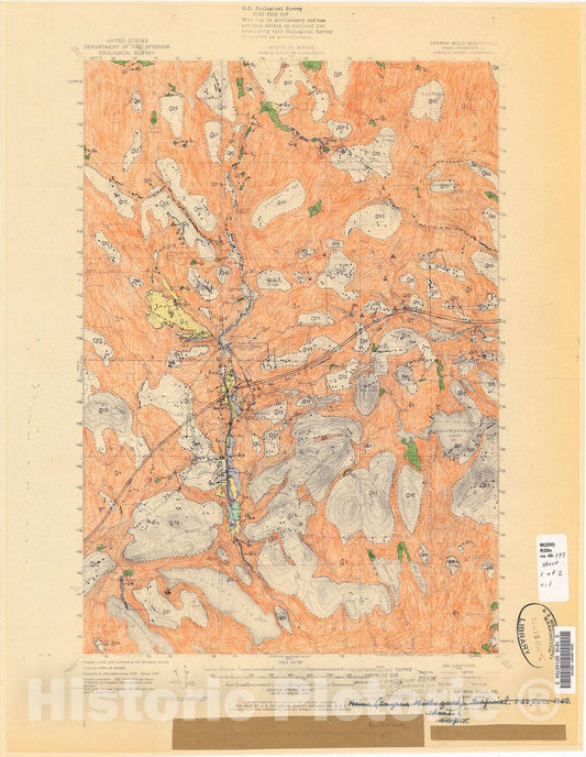 Map : Reconnaissance surficial geologic map of the Smyrna Mills quadrangle, Aroostook County, Maine, 1969 Cartography Wall Art :