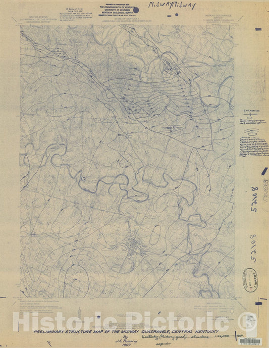 Map : Preliminary structure map of the Midway quadrangle, central Kentucky, 1969 Cartography Wall Art :