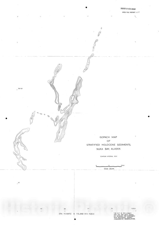 Map : Bathymetry and isopach map of stratified Holocene sediments of Nuka Bay, Alaska, 1968 Cartography Wall Art :