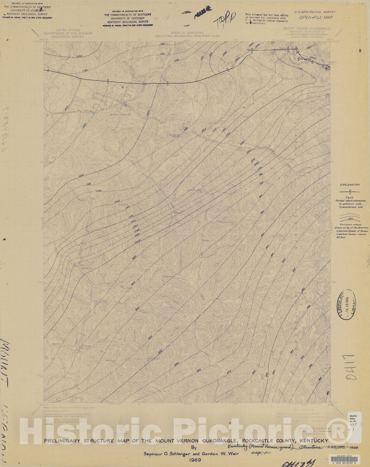 Map : Preliminary structure map of the Mount Vernon quadrangle, Rockcastle County, Kentucky, 1969 Cartography Wall Art :