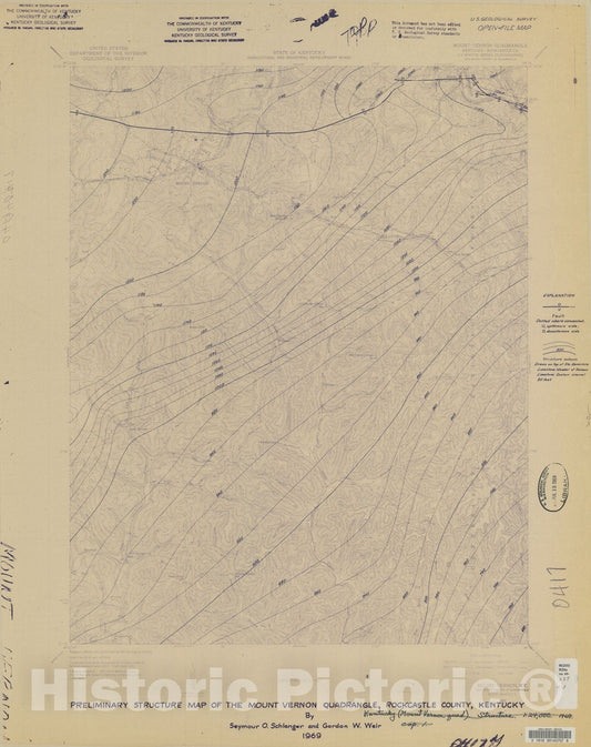 Map : Preliminary structure map of the Mount Vernon quadrangle, Rockcastle County, Kentucky, 1969 Cartography Wall Art :