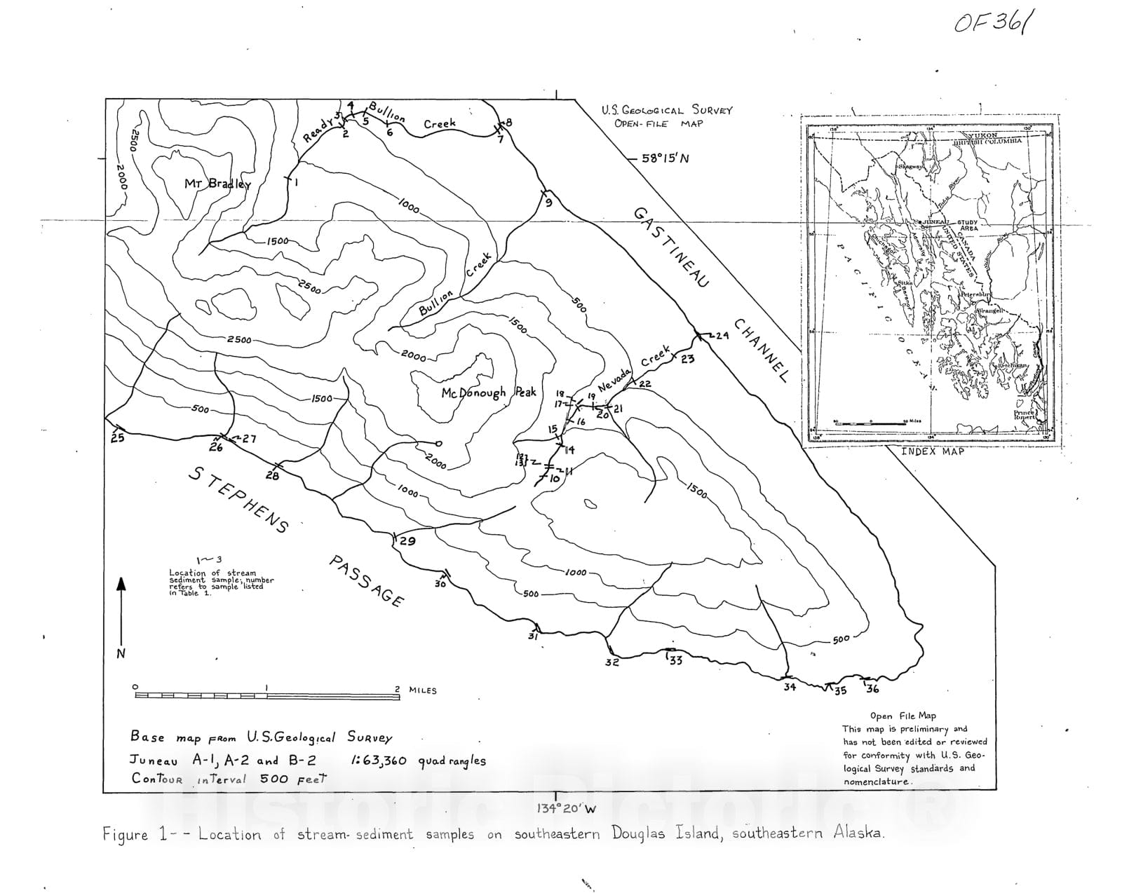 Map : Minor element content of stream-sediment and bedrock samples from southeastern Douglas Island, southeastern Alaska, 1969 Cartography Wall Art :