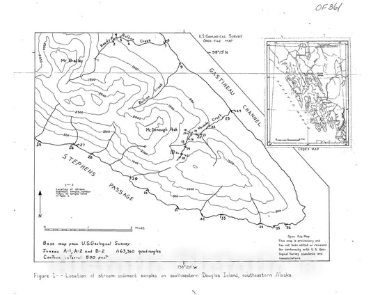 Map : Minor element content of stream-sediment and bedrock samples from southeastern Douglas Island, southeastern Alaska, 1969 Cartography Wall Art :