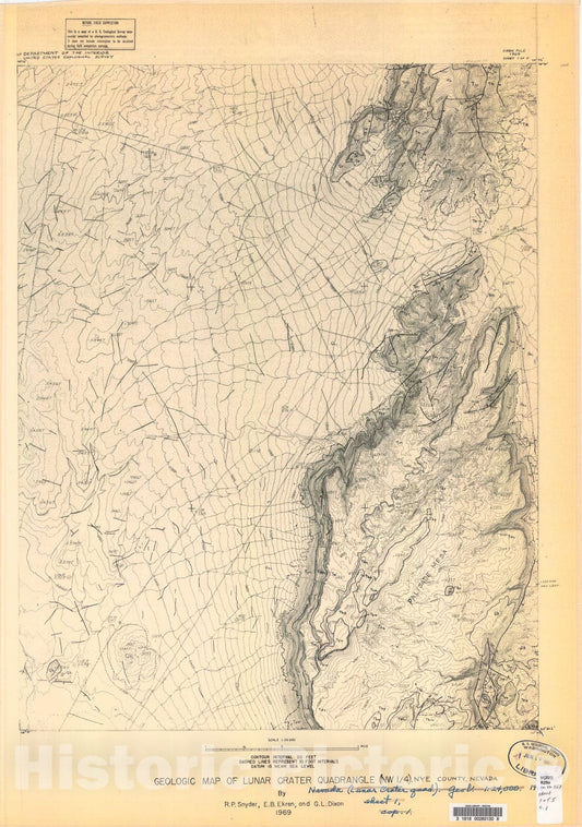 Map : Geologic map of the Lunar Crater quadrangle, Nye County, Nevada, 1969 Cartography Wall Art :