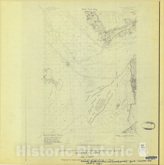 Map : Geologic map of the Battle Mountain and part of the Dunphy quadrangles, Nevada, 1969 Cartography Wall Art :