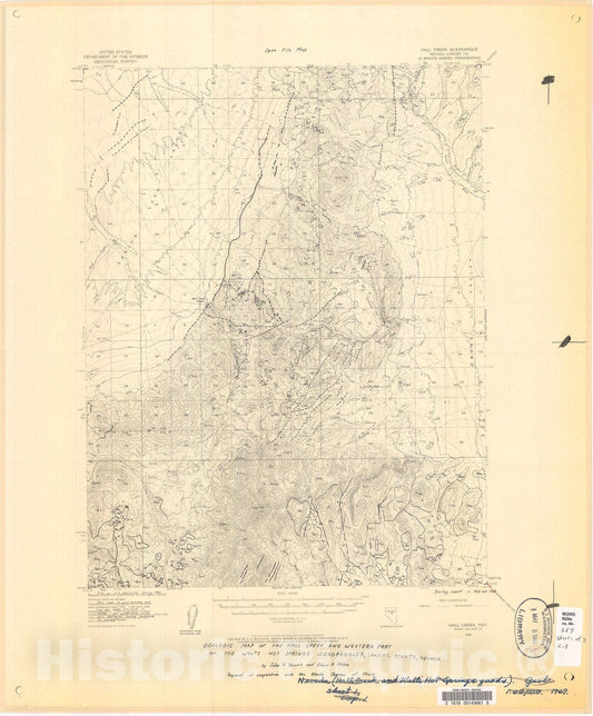 Map : Geologic map of the Hall Creek and western part of the Walti Hot Springs quadrangles, Lander County, Nevada, 1969 Cartography Wall Art :