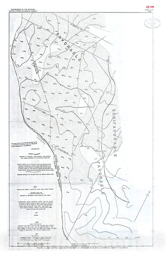 Map : Maps showing locations of holes drilled in 1951 to 1956 by U.S. Geological Survey, Atkinson Mesa and Dolores Bench areas, Uravan, 1969 Cartography Wall Art :