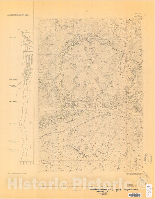 Map : Preliminary geologic map of the Barker (7 1/2 minute) quadrangle, Judith Basin and Cascade Counties, Montana, 1969 Cartography Wall Art :