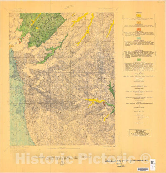 Map : Preliminary geologic map of the Death Ridge quadrangle, Garfield and Kane Counties, Utah, 1969 Cartography Wall Art :