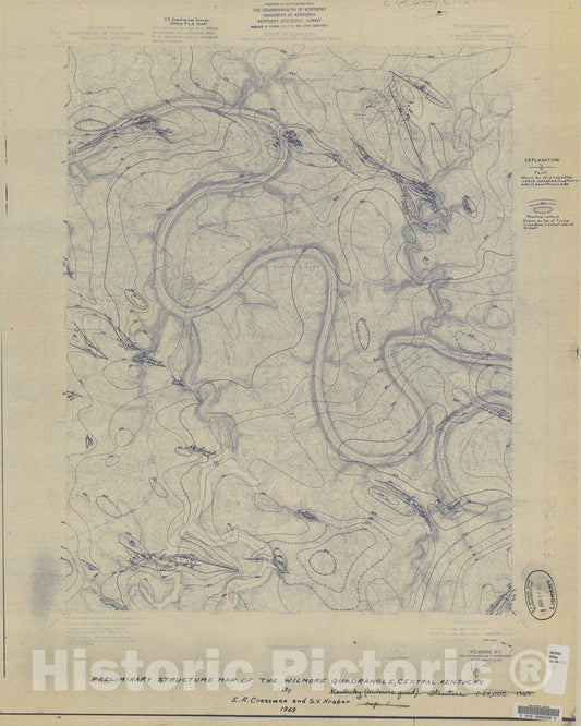Map : Preliminary geologic map of the Wilmore quadrangle, central Kentucky, 1969 Cartography Wall Art :