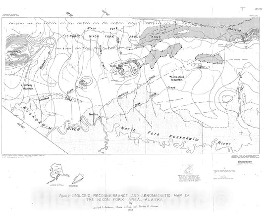 Map : Preliminary geologic interpretation of aeromagnetic data in the Nixon Fork district, Alaska, 1969 Cartography Wall Art :