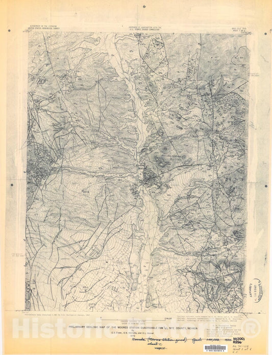 Map : Preliminary geologic map of the Moores Station quadrangle, Nye County, Nevada, 1970 Cartography Wall Art :