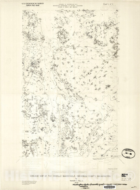 Map : Geologic map of the Oroville quadrangle, Okanogan County, Washington, 1970 Cartography Wall Art :