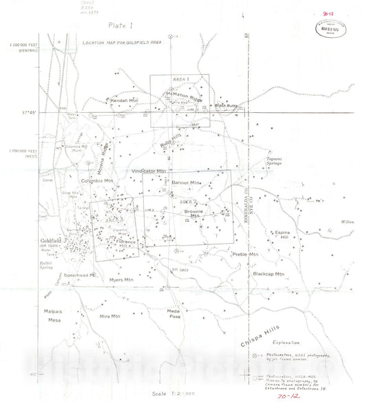 Map : Evaluation of color and color infrared photography from the Goldfield mining district, Esmeralda and Nye Counties, Nevada, 1970 Cartography Wall Art :