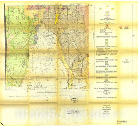 Map : Preliminary geologic map of the northeastern part of the Kremmling 15-minute quadrangle, Grand County, Colorado, 1970 Cartography Wall Art :