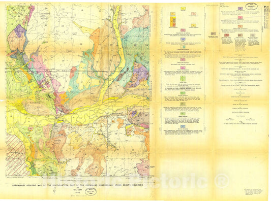 Map : Preliminary geologic map of the southeastern part of the Kremmling quadrangle, Grand County, Colorado, 1970 Cartography Wall Art :