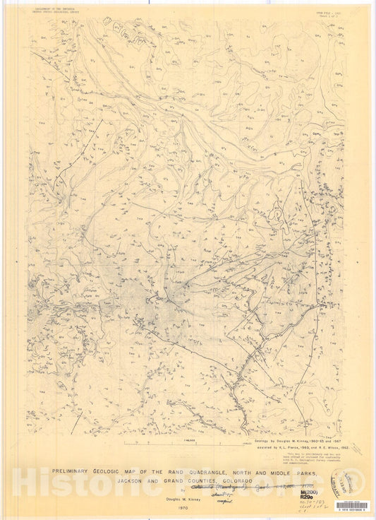 Map : Preliminary geologic map of the Rand quadrangle, North and Middle Parks, Jackson and Grand Counties, Colorado, 1970 Cartography Wall Art :