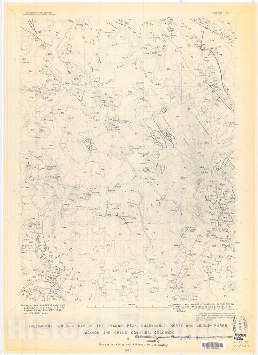 Map : Preliminary geologic map of the Hyannis Peak quadrangle, North and Middle Parks, Jackson and Grand Counties, Colorado, 1970 Cartography Wall Art :