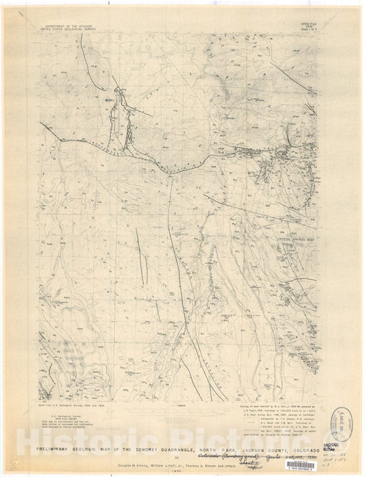 Map : Preliminary geologic map of the Cowdrey quadrangle, North Park, Jackson County, Colorado, 1970 Cartography Wall Art :