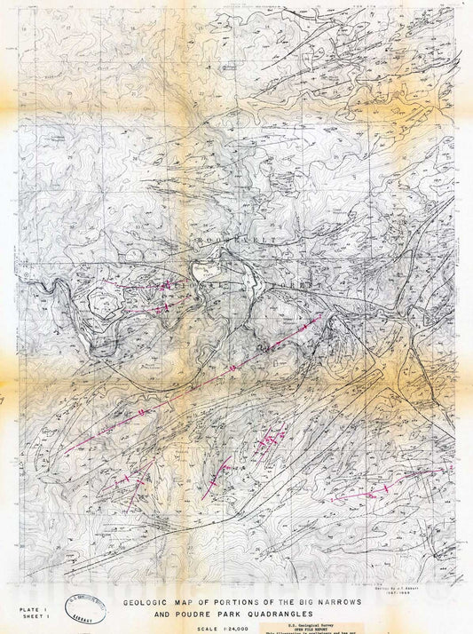Map : Geology of Precambrian rocks and isotope geochemistry of shear zones in the Big Narrows area, northern Front Range, Colorado, 1970 Cartography Wall Art :