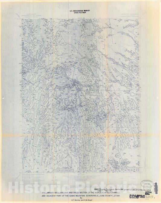 Map : Preliminary geologic map and cross section of the Maple Peak quadrangle and adjacent part of the Sabie Mountain Quadrangle, Juab County, Utah, 1970 Cartography Wall Art :