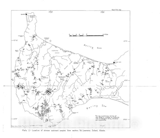 Map : Analyses of stream-sediment samples from western St. Lawrence Island, Alaska, 1970 Cartography Wall Art :