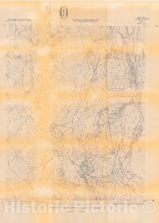Map : Preliminary geologic map of the Tybo quadrangle, Nye County, Nevada, 1970 Cartography Wall Art :